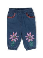 Stella McCartney Kids jean cigarette à fleurs brodées - Bleu