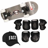 Skateboard set voor kinderen L 9-10 jaar/valbescherming/fast pet/skateboard met print 43 cm grijs - thumbnail