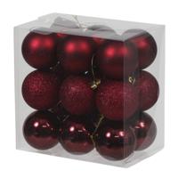 18x Donkerrode Kunststof Kerstballen 5 Cm Glans/mat/glitter - Kerstbal