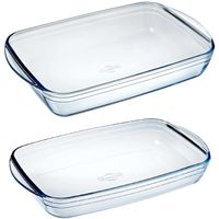 Set van 2x stuks rechthoekige glazen ovenschalen 2 en 3,6 liter - thumbnail