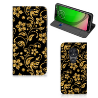 Motorola Moto G7 Play Smart Cover Gouden Bloemen - thumbnail