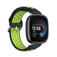 By Qubix - Compatible met Fitbit Versa 3 & 4 / Sense 1 & 2 - Sport editie - Large - Zwart + groen - Compatible fitbit bandje