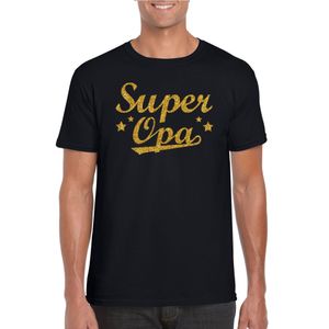 Kadoshirt Super opa goud glitter zwart voor heren 2XL  -