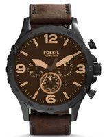 Fossil JR1487 Horloge Nate Chrono staal-leder zwart-bruin 50 mm - thumbnail