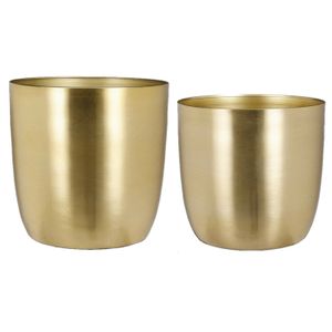 Plantenpot/bloempotten set - 4x stuks - metaal - goud - D22 en D24 cm