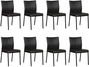 Set van 8 Zwarte leren moderne eetkamerstoelen Basic - poot vierkant zwart - Hermes Leer Nero (zwart leer)