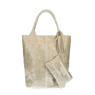 Manfield leren shopper beige