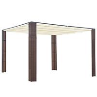 vidaXL Prieel met Dak Paviljoen Tent Tuinprieel Tuinpaviljoen Tuintent Tenten Buitentent Paviljoen 300x300x200 cm Poly Rattan Bruin en Crème