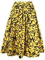 Moschino sketch-print cotton midi skirt - Jaune