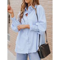 Dames Overhemd Blouse Gestreept nappi Zak Dagelijks Casual Lange mouw Overhemdkraag Zwart Lente Herfst Lightinthebox - thumbnail