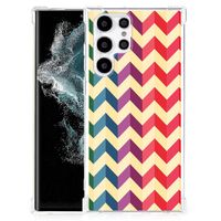 Samsung Galaxy S22 Ultra Doorzichtige Silicone Hoesje Zigzag Multi Color - thumbnail