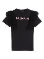 Balmain Kids robe volantée à logo imprimé - Noir