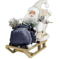 Kerstman beeld - H45 cm - wit - zittend op slee - kerstpop   - - thumbnail