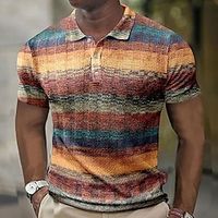 Voor heren POLO Shirt Wafel poloshirt Golfshirt Gestreept Grafische prints Geometrie Strijkijzer Geel blauw Paars Oranje Groen Buiten Straat Korte mouw Afdrukken Kleding Modieus Ontwerper Casual Lightinthebox