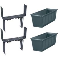 Set van 5 kunststof plantenbakken grijs rechthoekig 40 cm met 10 verstelbare balkon/muurbeugels