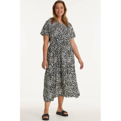 No.1 by OX jurk met panterprint en ruches zwart/wit No.1 by OX jurk met panterprint en ruches zwart/wit