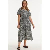 No.1 by OX jurk met panterprint en ruches zwart/wit