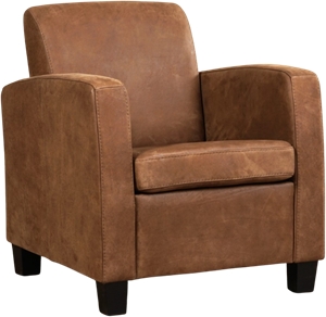 Bruine leren landelijke fauteuil Joy - poot hout zwart - Kenia Leer Brown (bruin leer)