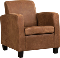 Bruine leren landelijke fauteuil Joy - poot hout zwart - Kenia Leer Brown (bruin leer) - thumbnail