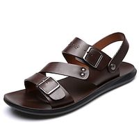 heren pu lederen sandalen platte sandalen outdoor klassieke casual pantoffels ademende sandalen met dubbele gesp zwart bruin zomer Lightinthebox - thumbnail