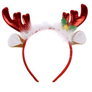 Kerst diadeem/haarband - rendier gewei met oren - rood - polyester - accessoires