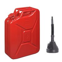 Metalen Jerrycan rood voor brandstof van 20 liter met een handige grote schenk trechter