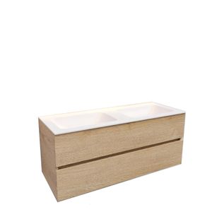 Badkamermeubel Solid Surface BWS Oslo 120x46 cm Links Wood Washed Oak (met 1 kraangat)