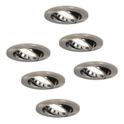 Set van 6 Lublin LED inbouwspots - 5 Watt 400 Lumen - 6000K Daglicht wit - GU10 - Dimbaar - Rond - Kantelbaar - IP20 Stofdicht - RVS Set van 6 Lublin LED inbouwspots - 5 Watt 400 Lumen - 6000K Daglicht wit - GU10 - Dimbaar - Rond - Kantelbaar - IP20 Stofdicht - RVS