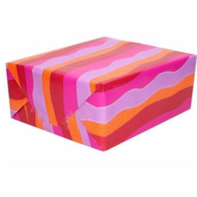 1x Rollen verjaardag kadopapier golven in roze/paars/oranje/rood 200 x 70 cm / cadeaupapier - Cadeaupapier