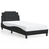 vidaXL Bedframe met hoofdbord kunstleer zwart 90x190 cm, bed, bed ombouw, eenpersoonsbed, bedbodem, slaapkamermeubel, logeerbed, houten bed