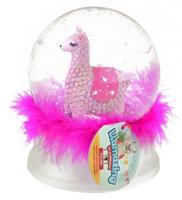 Toi Toys nachtlamp/sneeuwbol Llamazing led 12,5 cm wit/roze