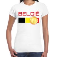 Belgie landen shirt met gouden medaille en Belgische vlag wit voor dames 2XL  -