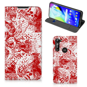 Mobiel BookCase Motorola Moto G8 Power Angel Skull Rood