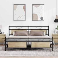 vidaXL Bedframe zonder matras metaal sonoma eikenkleur 200x200 cm, tweepersoonsbed, bedombouw, logeerbed, bed, ledikant, bed frame, metalen bedframe