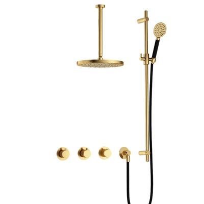 Hotbath Cobber IBS70 inbouwdouche met ronde handdouche, 30cm plafondbuis, 30cm hoofddouche en glijstang gepolijst messing Hotbath Cobber IBS70 inbouwdouche met ronde handdouche, 30cm plafondbuis, 30cm hoofddouche en glijstang gepolijst messing