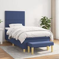 vidaXL Boxspring met matras stof blauw 100x200 cm, pocketveringbed, slaapmeubel, boxspring bed, bed, boxspringbed, eenpersoonsbed, bed met matras