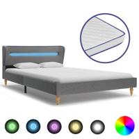 vidaXL Bed met LED en traagschuim matras stof lichtgrijs 140x200 cm