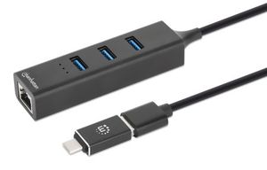 Manhattan 180894 interface hub USB 3.2 Gen 1 (3.1 Gen 1) Type-A + Type-C 5000 Mbit/s Zwart