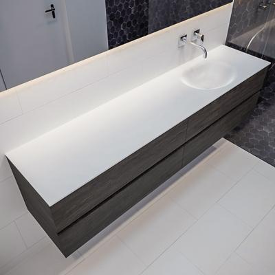 Mondiaz Vica 200cm badmeubel dark brown 4 lades wastafel Moon rechts geen kraangat Mondiaz Vica 200cm badmeubel dark brown 4 lades wastafel Moon rechts geen kraangat