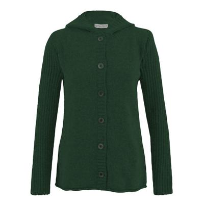 Gebreid wollen vest met capuchon en knopen, olijfgroen 36