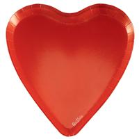 Feestbordjes Valentijn - 8x - hart vormig - rood - karton - 17 x 18 cm