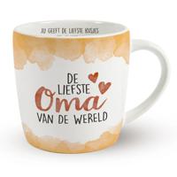 Cadeau koffie/thee mok oma - wit/oranje - lieve oma - porselein