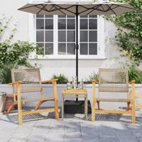 3-delige Bistroset poly rattan en massief acaciahout beige - thumbnail