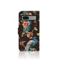 Google Pixel 8A Telefoonhoesje met Pasjes Pauw met Bloemen - thumbnail