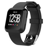 By Qubix - Compatible met Fitbit Versa 1/2 & Lite rubberen sport bandje - Zwart - Compatible fitbit bandje