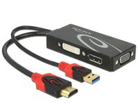DeLOCK 62959 video kabel adapter 0,135 m HDMI + USB DVI-I + VGA (D-Sub) Zwart, Rood