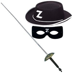 Zorro verkleed set zwart masker-hoed-sabel 60 cm voor kinderen