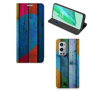 OnePlus 9 Pro Book Wallet Case Wood Heart - Cadeau voor je Vriend