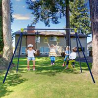 Metalen Kinderschommel met 1 Wip en 1 Gymnastiekring Buitenspeeltoestel met A-Frame 200kg Belasting voor Kinderen 3-10 Jaar Oud