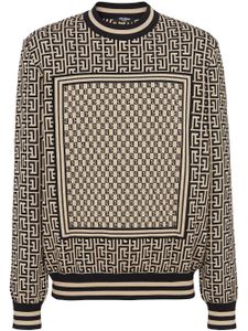 Balmain pull monogrammé à col rond - Marron